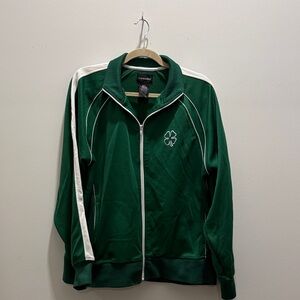 No Boundaries Green Bomber Jacket with Clover. St. Patrick’s Day.